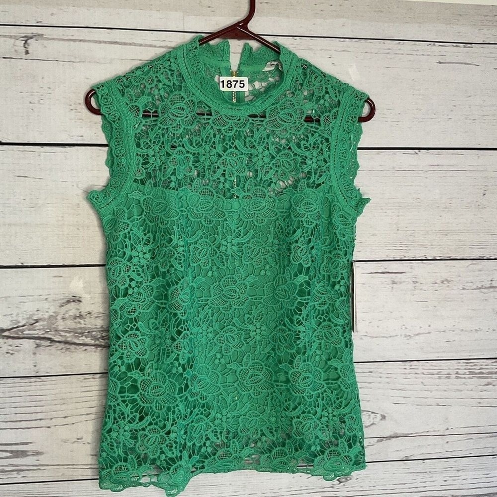 NWT Nanette Lepore Floral Scalloped Fairy Crochet Back Zip Blouse Women XS China